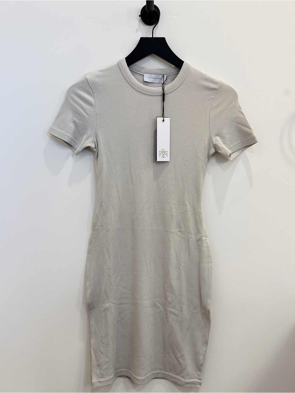 Short Sleeve Crewneck Bodycon Mini Dress - Light Beige